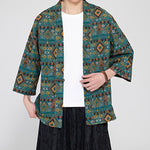 Buddha Stones Spring Summer Boho Casual Patch Pocket Geometric Men's Kimonos