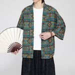 Buddha Stones Spring Summer Boho Casual Patch Pocket Geometric Men's Kimonos