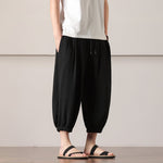 Buddha Stones Summer Casual Minimalist Drawstring Solid Capri Pants Men's Harem Pants With Pocket