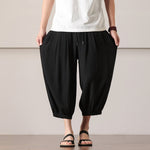 Buddha Stones Summer Casual Minimalist Drawstring Solid Capri Pants Men's Harem Pants With Pocket