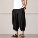 Buddha Stones Summer Casual Minimalist Drawstring Solid Capri Pants Men's Harem Pants With Pocket