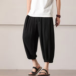 Buddha Stones Summer Casual Minimalist Drawstring Solid Capri Pants Men's Harem Pants With Pocket