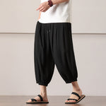 Buddha Stones Summer Casual Minimalist Drawstring Solid Capri Pants Men's Harem Pants With Pocket