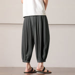 Buddha Stones Summer Casual Minimalist Drawstring Solid Capri Pants Men's Harem Pants With Pocket