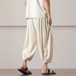 Buddha Stones Summer Casual Minimalist Drawstring Solid Capri Pants Men's Harem Pants With Pocket