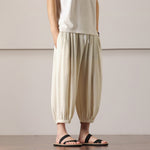 Buddha Stones Summer Casual Minimalist Drawstring Solid Capri Pants Men's Harem Pants With Pocket