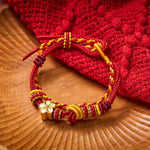 Buddha Stones Flower Braided Rope Knot Double Wrap Adjustable Bracelet
