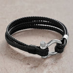 Buddha Stones Titanium Steel Shackle Braided Leather Calm Bracelet