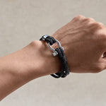 Buddha Stones Titanium Steel Shackle Braided Leather Calm Bracelet