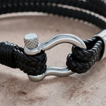 Buddha Stones Titanium Steel Shackle Braided Leather Calm Bracelet