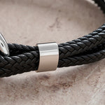 Buddha Stones Titanium Steel Shackle Braided Leather Calm Bracelet