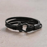 Buddha Stones Titanium Steel Shackle Braided Leather Calm Bracelet