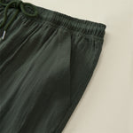 Buddha Stones Summer Casual Drawstring Solid Capri Pants Men's Straight Leg Pants With Pockets