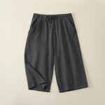 Buddha Stones Summer Casual Drawstring Solid Capri Pants Men's Straight Leg Pants With Pockets