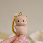 Buddha Stones Beech Wood Lucky Cat Handmade Tassel Keychains