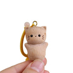 Buddha Stones Beech Wood Lucky Cat Handmade Tassel Keychains