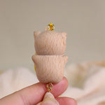 Buddha Stones Beech Wood Lucky Cat Handmade Tassel Keychains