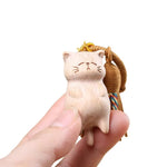 Buddha Stones Beech Wood Cat Peace Tassel Bag Charm Keychains