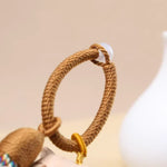 Buddha Stones Beech Wood Cat Peace Tassel Bag Charm Keychains