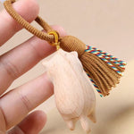 Buddha Stones Beech Wood Cat Peace Tassel Bag Charm Keychains