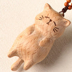 FREE Today: Calm Energy Beech Wood Hand Carved Lucky Cat Phone Hanging Decoration