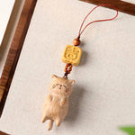 FREE Today: Calm Energy Beech Wood Hand Carved Lucky Cat Phone Hanging Decoration