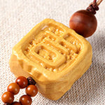 Buddha Stones Beech Wood Hand Carved Lucky Cat Phone Hanging Decoration