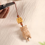 FREE Today: Calm Energy Beech Wood Hand Carved Lucky Cat Phone Hanging Decoration