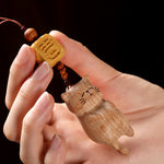 FREE Today: Calm Energy Beech Wood Hand Carved Lucky Cat Phone Hanging Decoration