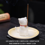 Buddha Stones Ceramic Kawaii Cat Incense Burner with Ash Catching Tray Without Incense