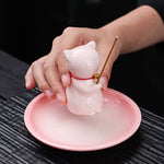 Buddha Stones Ceramic Kawaii Cat Incense Burner with Ash Catching Tray Without Incense
