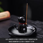 Buddha Stones Ceramic Kawaii Cat Incense Burner with Ash Catching Tray Without Incense