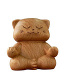 Buddha Stones Wood Meditating Cat Enlightenment Hand Carved Cute Animal Decor