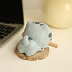 Buddha Stones Basswood Cat Strength Hand-Carved Cute Animal Decor