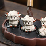 Buddha Stones Purple Clay Chinese Zodiac Cute Sheep Luck Tea Pet Decor