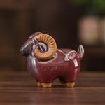 Buddha Stones Kiln-Change Glaze Ceramic Chinese Zodiac Ram Prosperity Cute Animal Decor