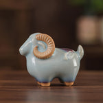 Buddha Stones Kiln-Change Glaze Ceramic Chinese Zodiac Ram Prosperity Cute Animal Decor
