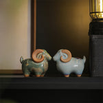 Buddha Stones Kiln-Change Glaze Ceramic Chinese Zodiac Ram Prosperity Cute Animal Decor