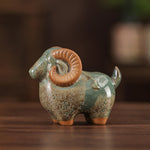 Buddha Stones Kiln-Change Glaze Ceramic Chinese Zodiac Ram Prosperity Cute Animal Decor