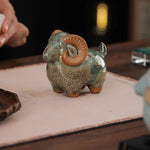Buddha Stones Kiln-Change Glaze Ceramic Chinese Zodiac Ram Prosperity Cute Animal Decor