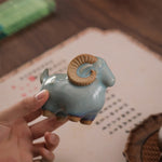 Buddha Stones Kiln-Change Glaze Ceramic Chinese Zodiac Ram Prosperity Cute Animal Decor