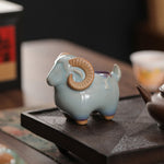Buddha Stones Kiln-Change Glaze Ceramic Chinese Zodiac Ram Prosperity Cute Animal Decor