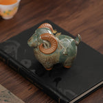 Buddha Stones Kiln-Change Glaze Ceramic Chinese Zodiac Ram Prosperity Cute Animal Decor