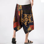 Buddha Stones Summer Boho Casual Drawstring Floral Cotton Linen Capri Pants Men's Harem Pants With Pocket