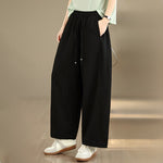 Buddha Stones Summer Casual Drawstring Solid Cropped Pants Women's Wide Leg Pants With Pockets