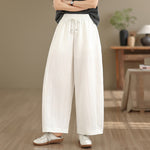 Buddha Stones Summer Casual Drawstring Solid Cropped Pants Women's Wide Leg Pants With Pockets