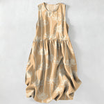 Buddha Stones Summer Casual Lotus Line Art Pattern Women's Summer Sleeveless Midi Dress With Pockets
