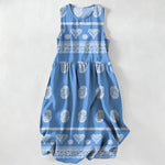 Buddha Stones Summer Casual Geometric Medallion Stripe Pattern Women's Summer Sleeveless Midi Dress With Pockets