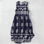Buddha Stones Summer Casual Geometric Medallion Stripe Pattern Women's Summer Sleeveless Midi Dress With Pockets