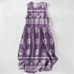 Buddha Stones Summer Casual Geometric Medallion Stripe Pattern Women's Summer Sleeveless Midi Dress With Pockets